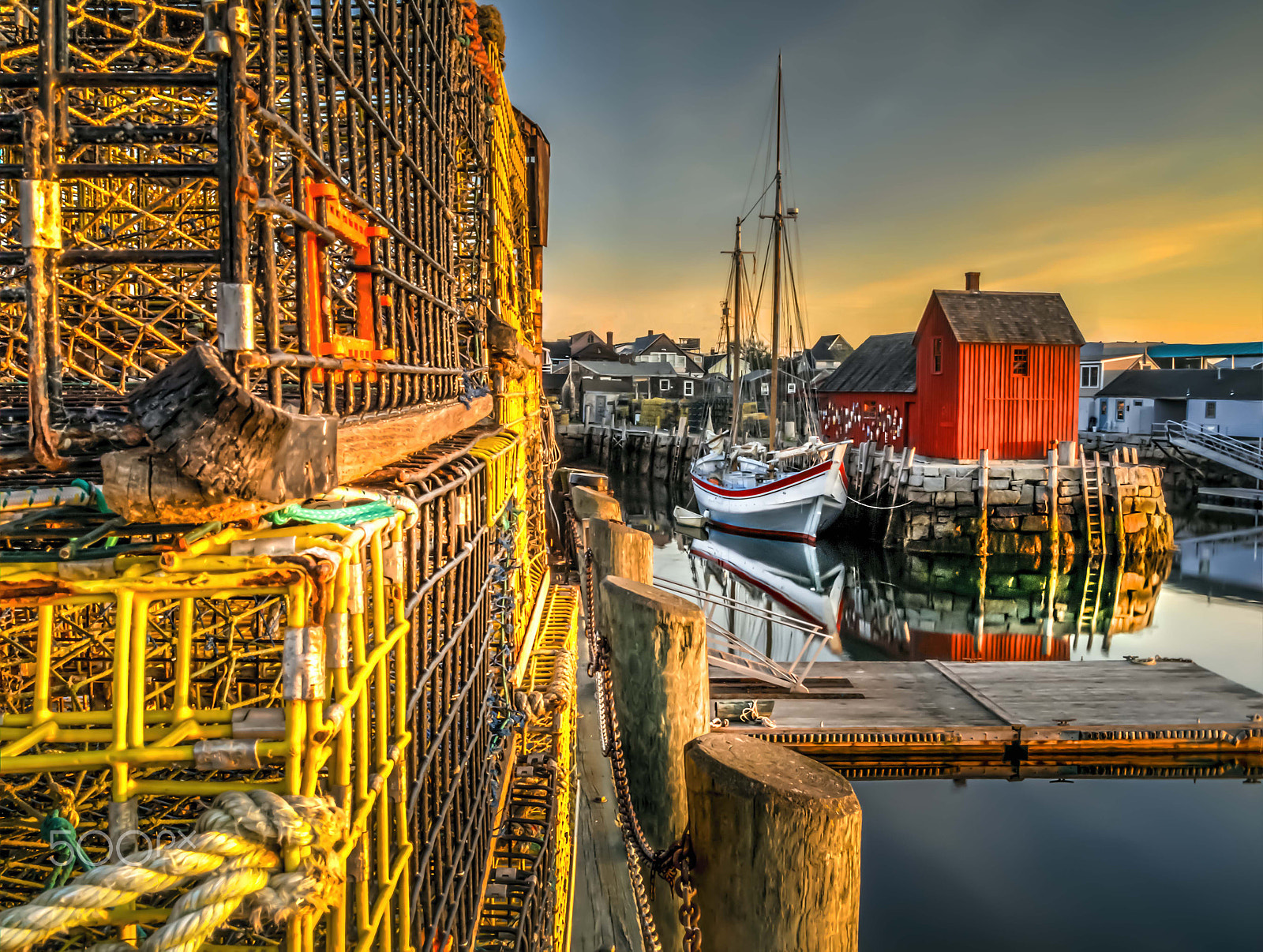Olympus PEN E-PL1 sample photo. Lobster traps with (3) mast schooner at dock photography