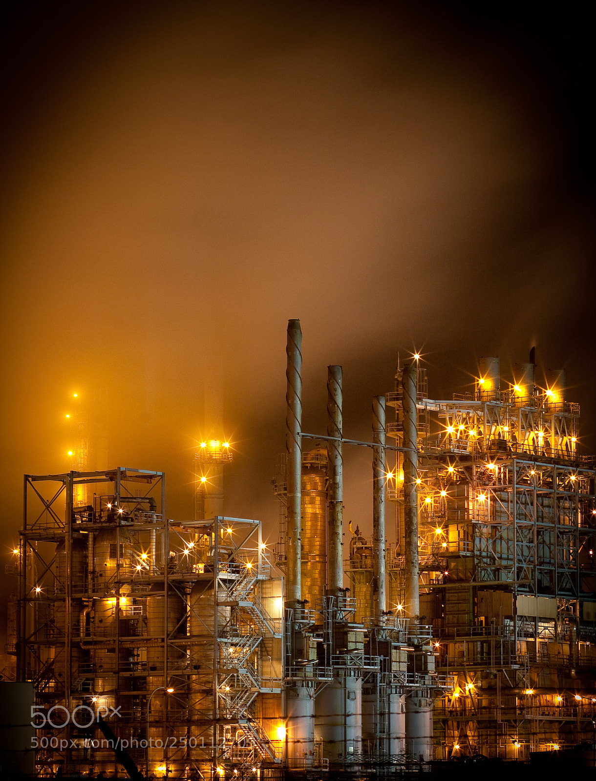 Canon EOS 20D sample photo. Oil refinery at night photography