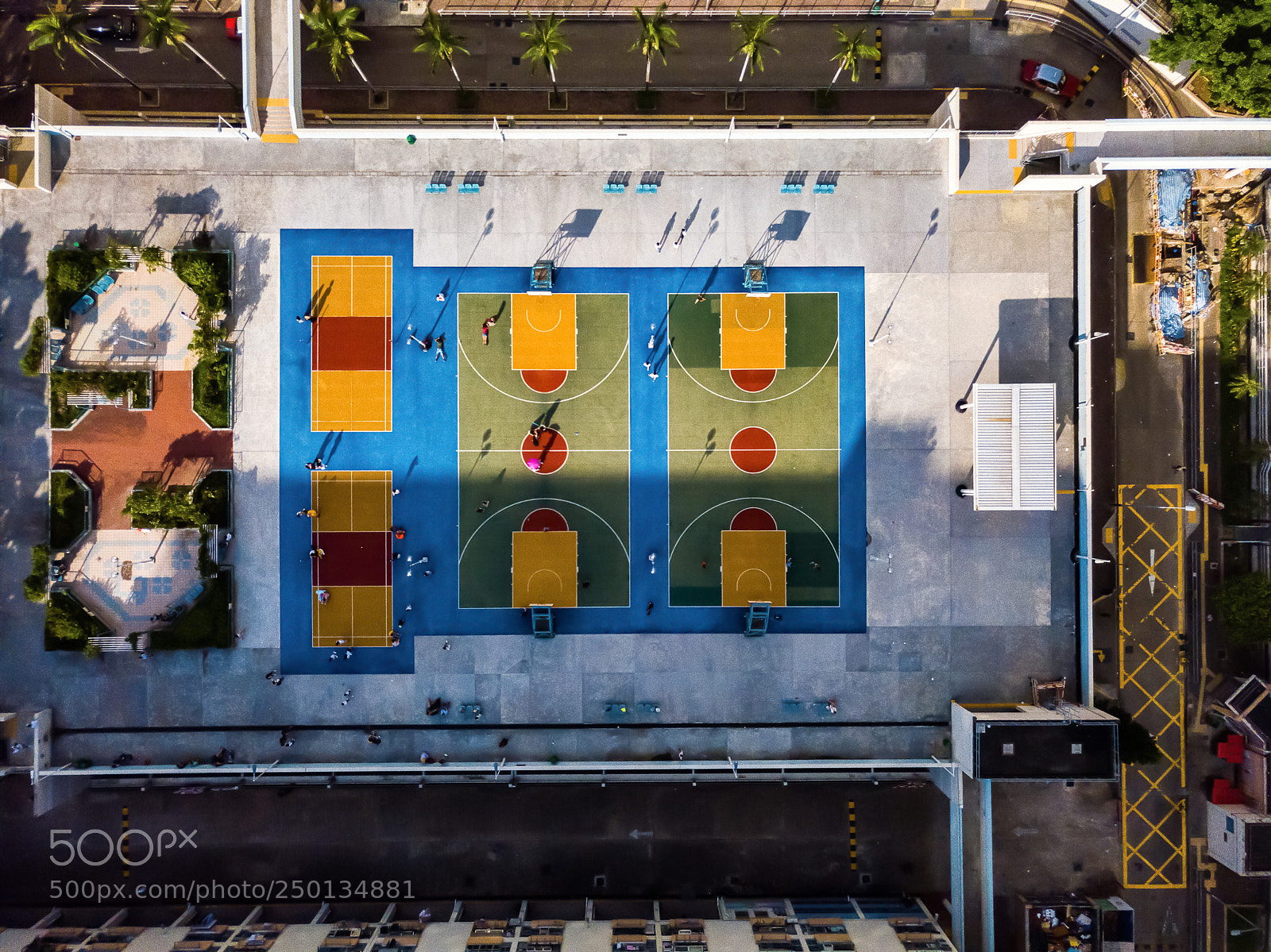 DJI FC220 sample photo. Colorful basketball courts from photography