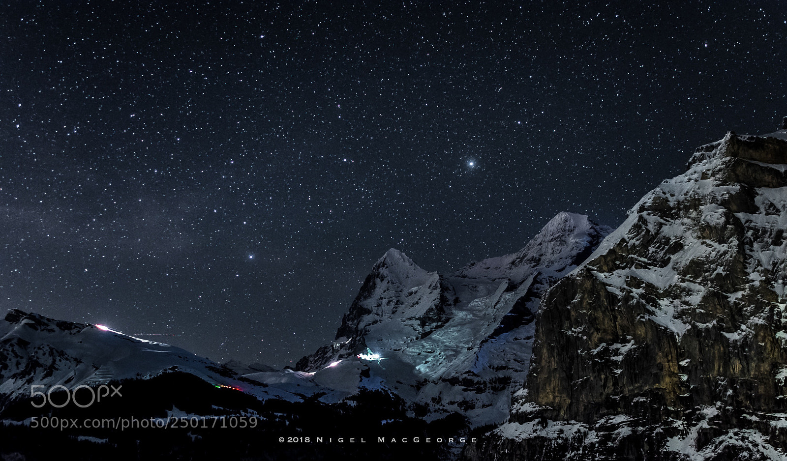 Nikon D5500 sample photo. Eiger monch stars dark photography