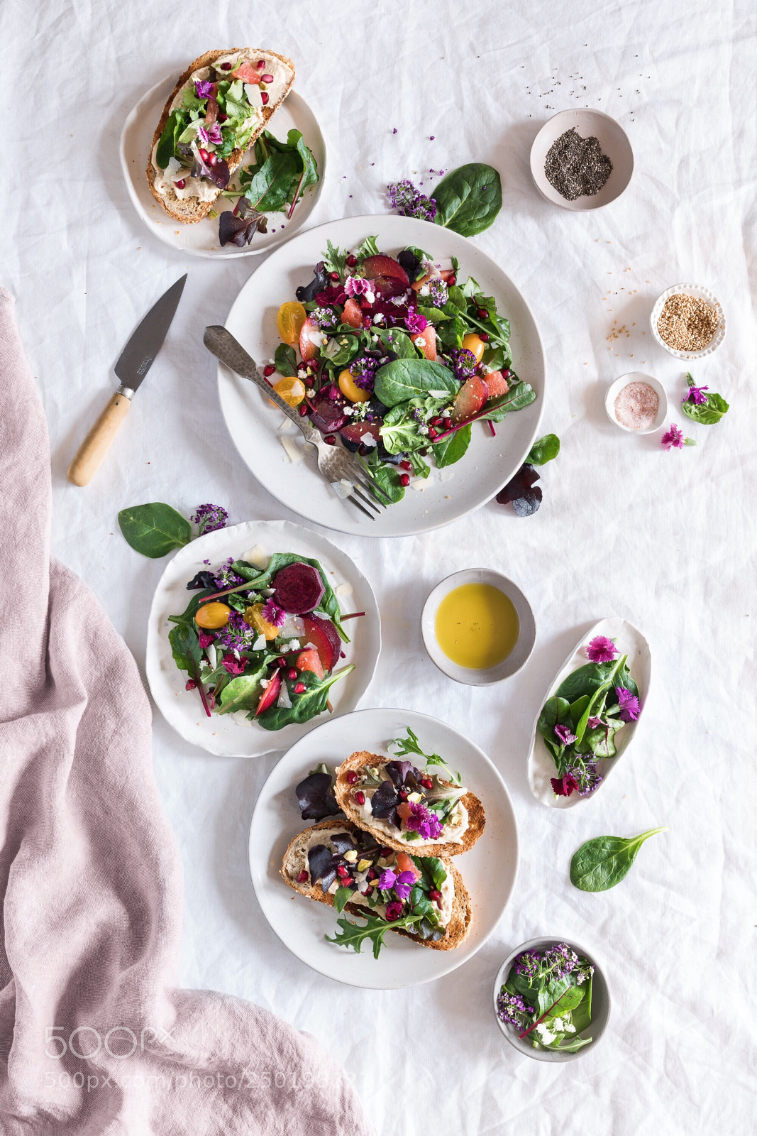 Sony a7R II sample photo. Salad & hummus toast photography