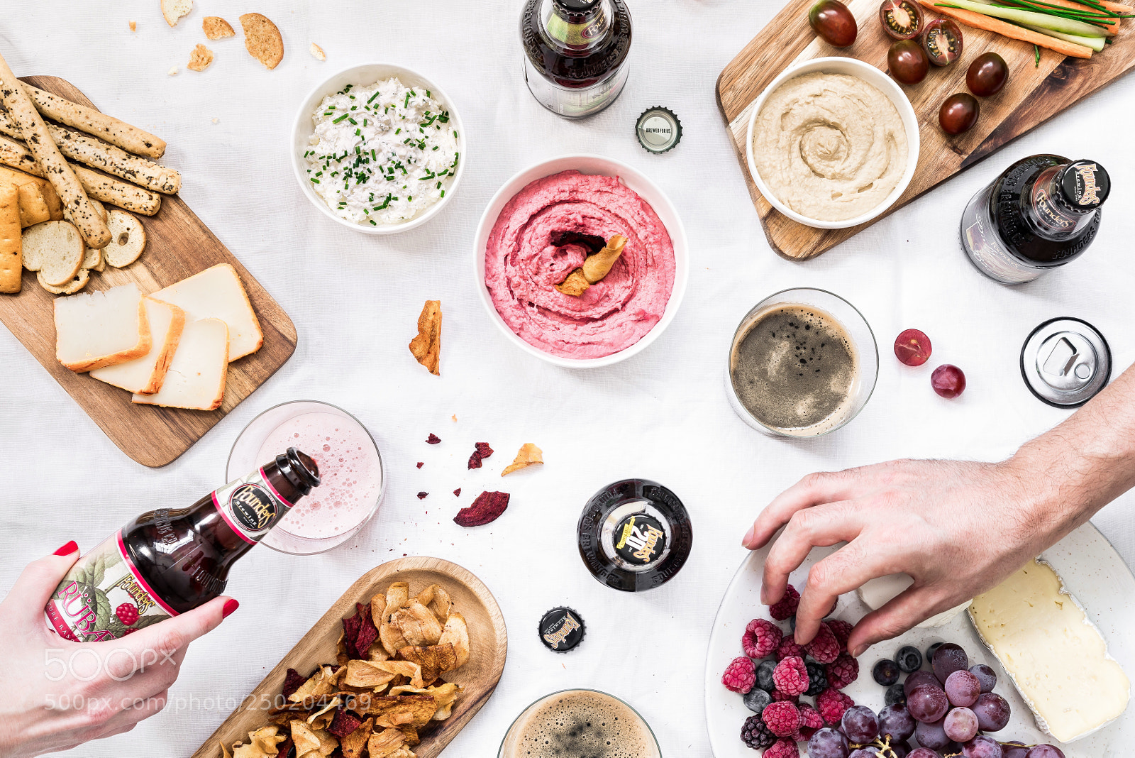 Sony a7R II sample photo. Beer & hummus photography