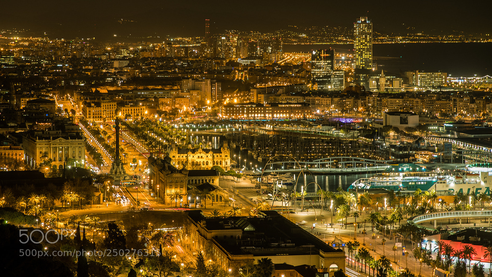 Pentax K-S2 sample photo. Barcelona port at night photography