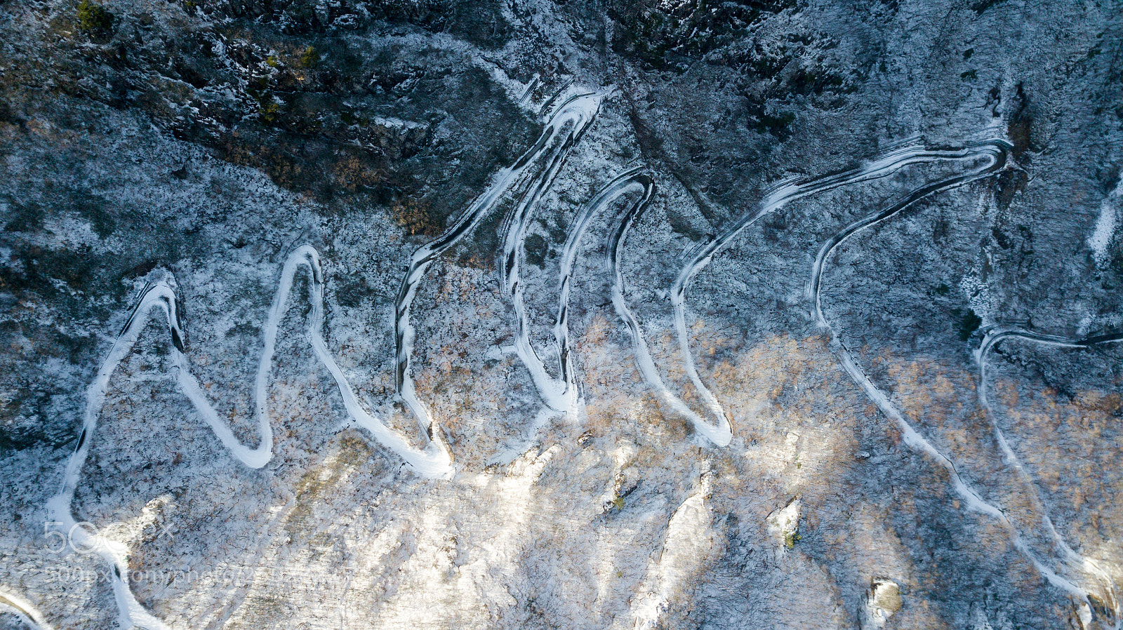 DJI FC220 sample photo. Snow mountain road photography