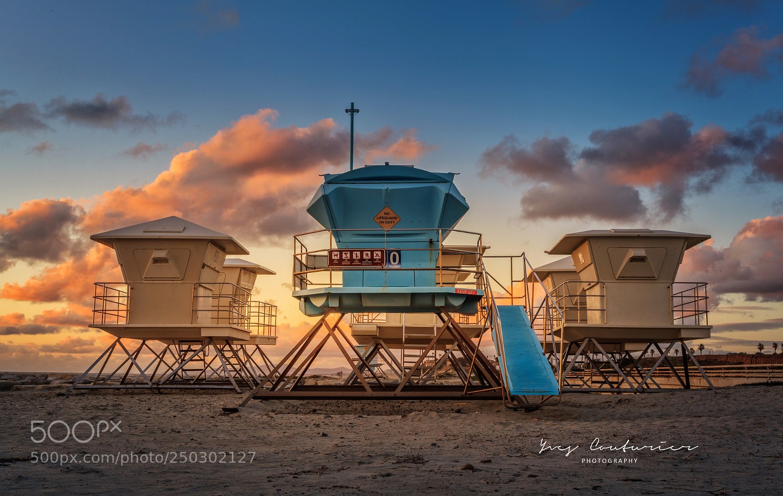 Canon EOS 5D Mark II sample photo. Lifeguard cabins winter sunset photography