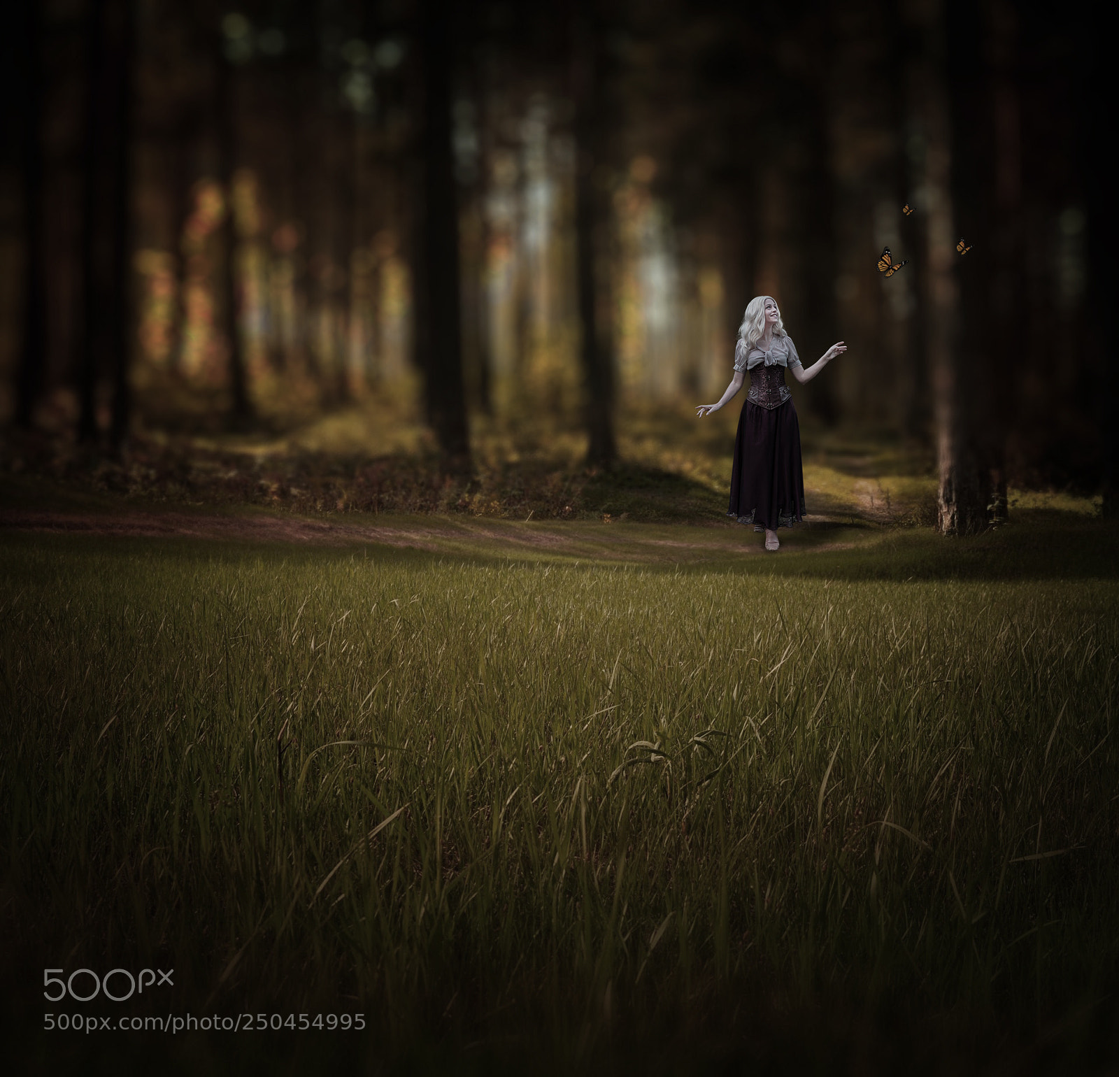 Nikon D5000 sample photo. Alone girl in forest photography