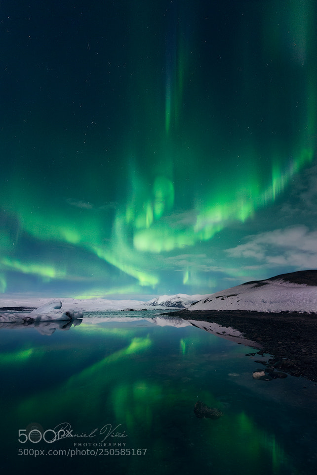 Nikon D610 sample photo. Northern lights over jokulsarlon photography