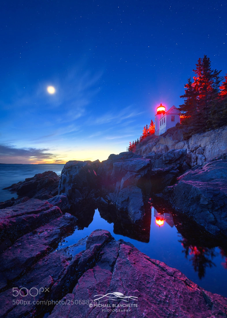 Nikon D850 sample photo. Moon over bass harbor photography