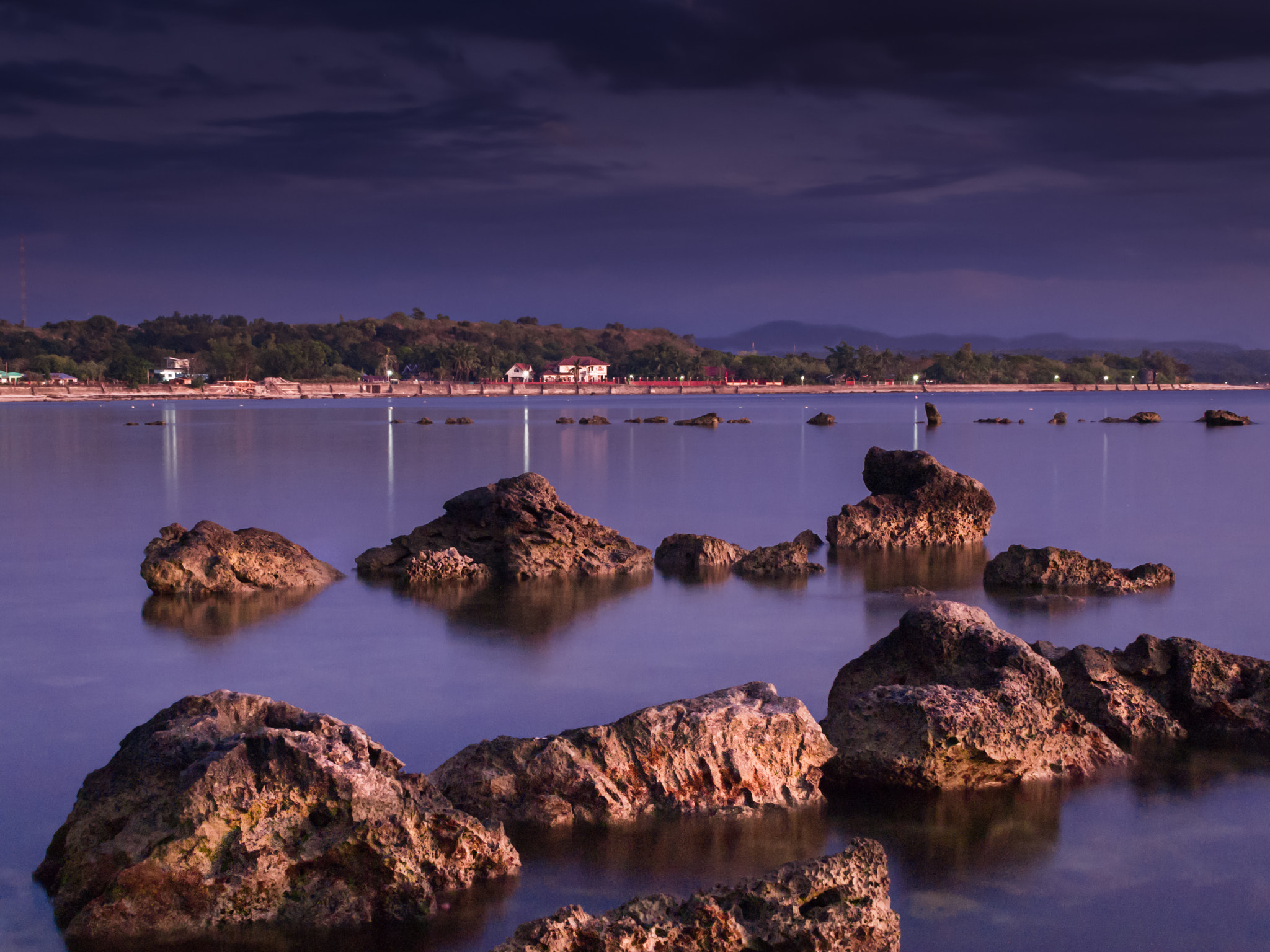 Olympus PEN E-PL1 sample photo. Sea rocks at night photography