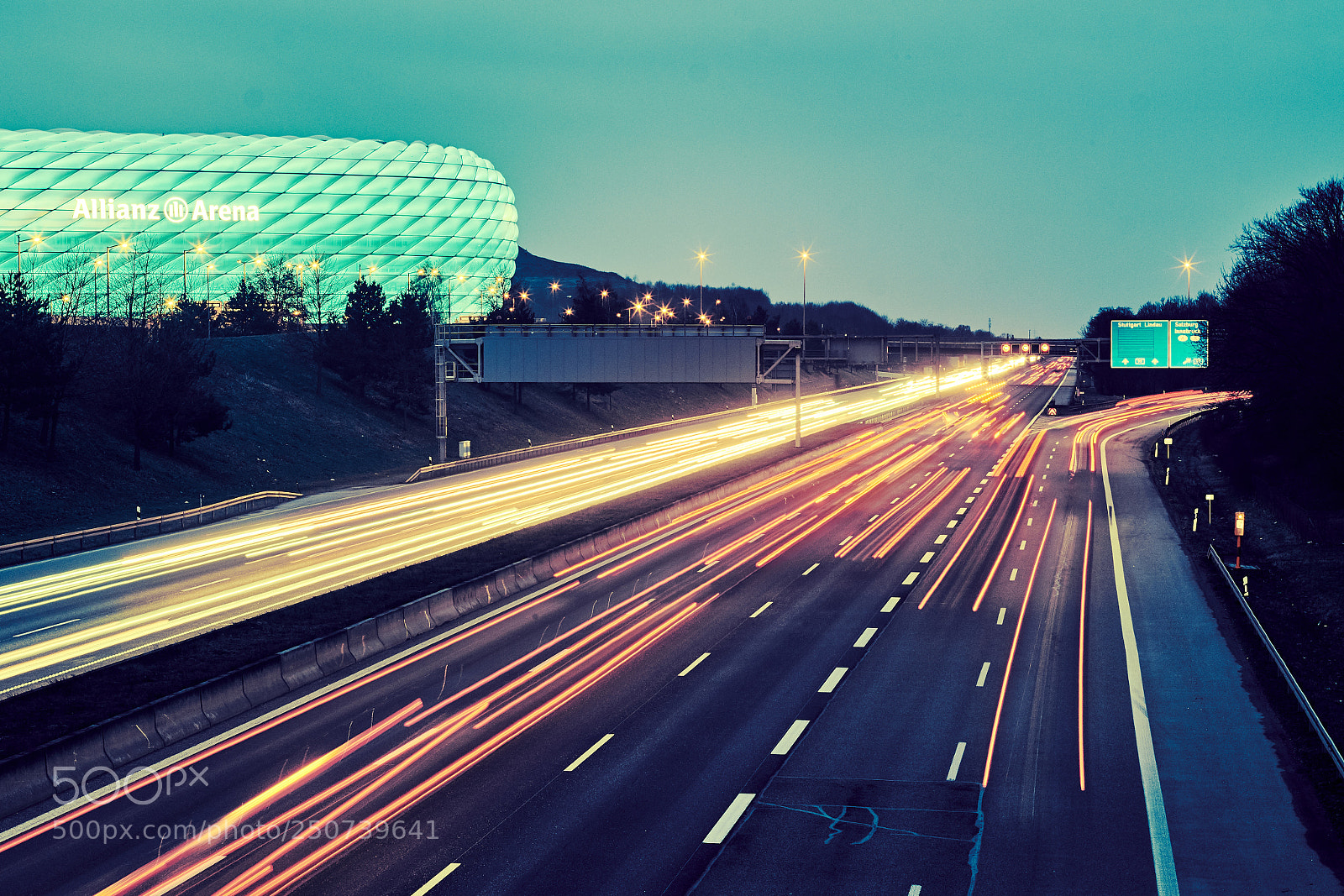 Fujifilm X-T1 sample photo. Allianz arena at sunset photography