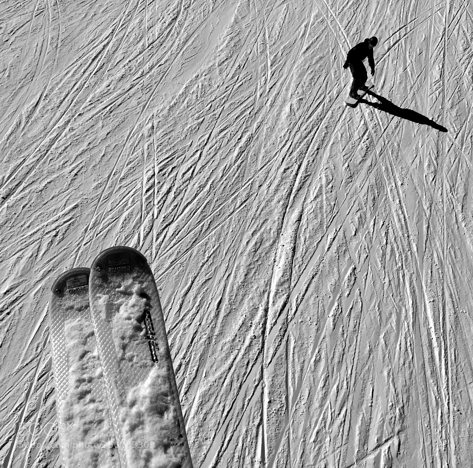 Apple iPhone SE sample photo. Snowboarder from above photography
