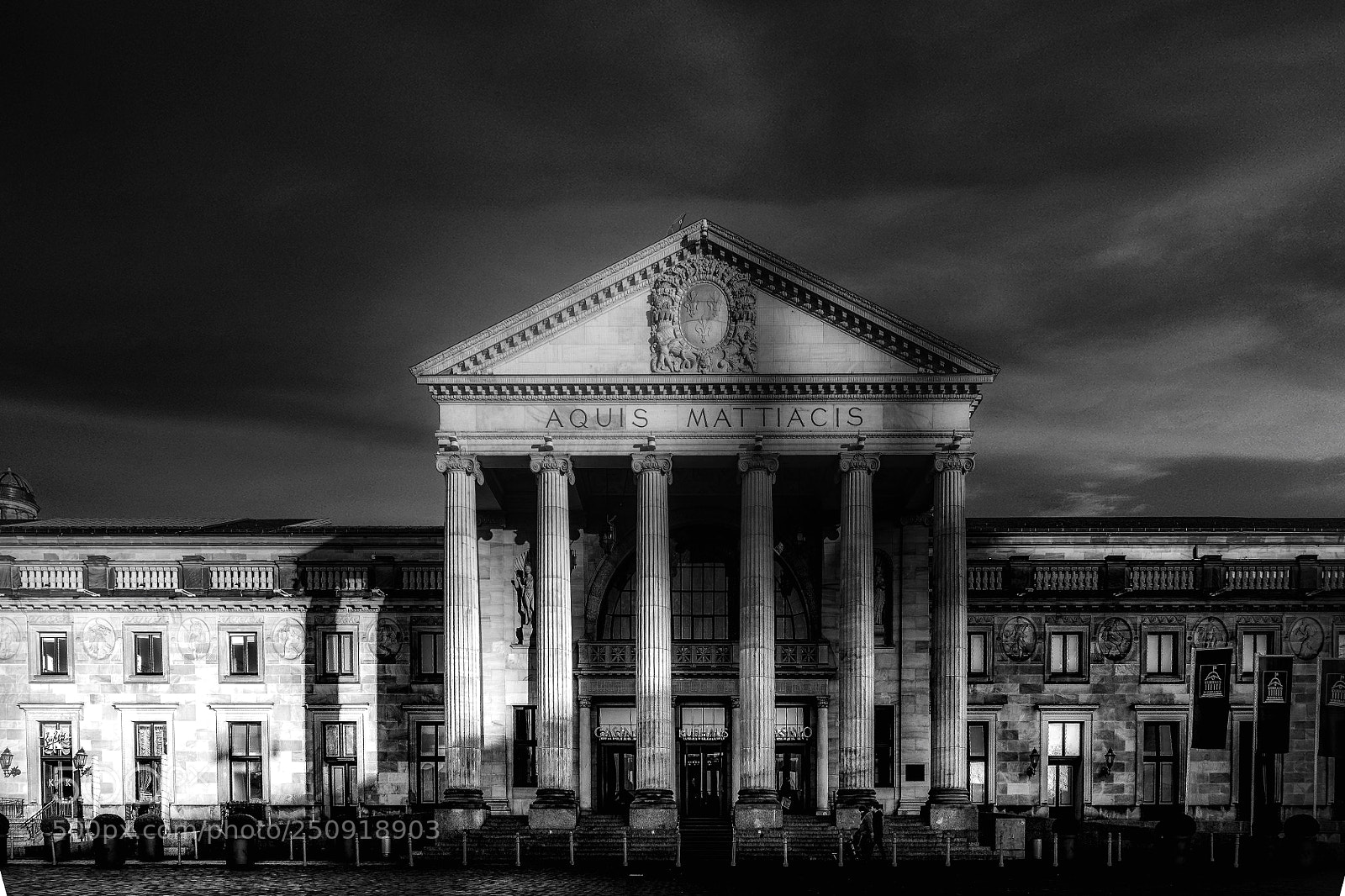 Nikon D610 sample photo. Kurhaus wiesbaden bw outside photography