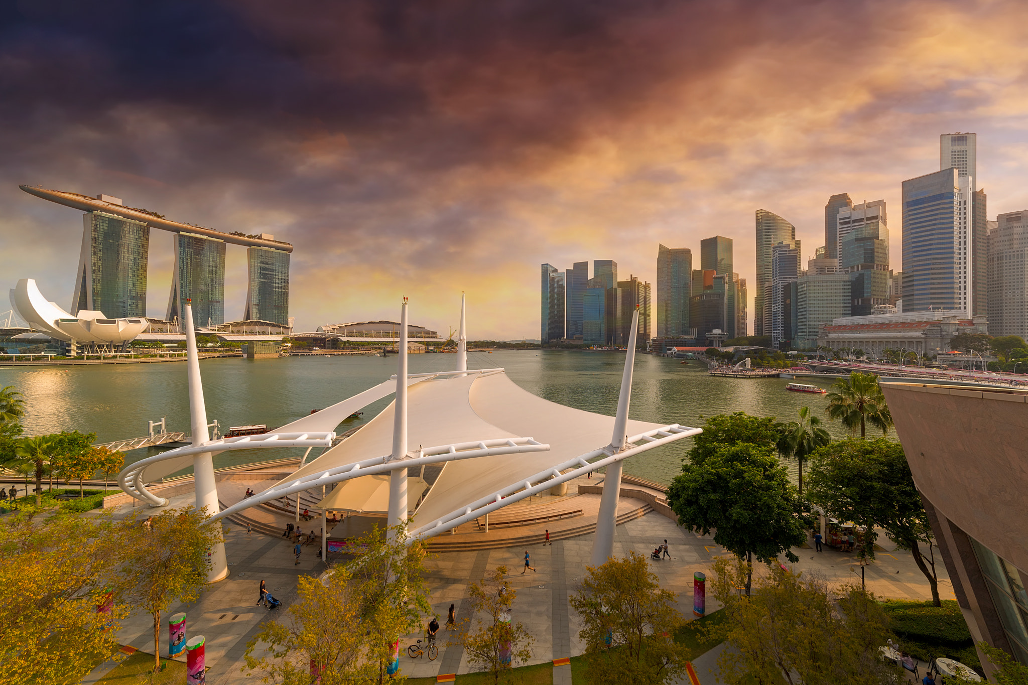 Singapore City Skyline by Marina Bay Sunset