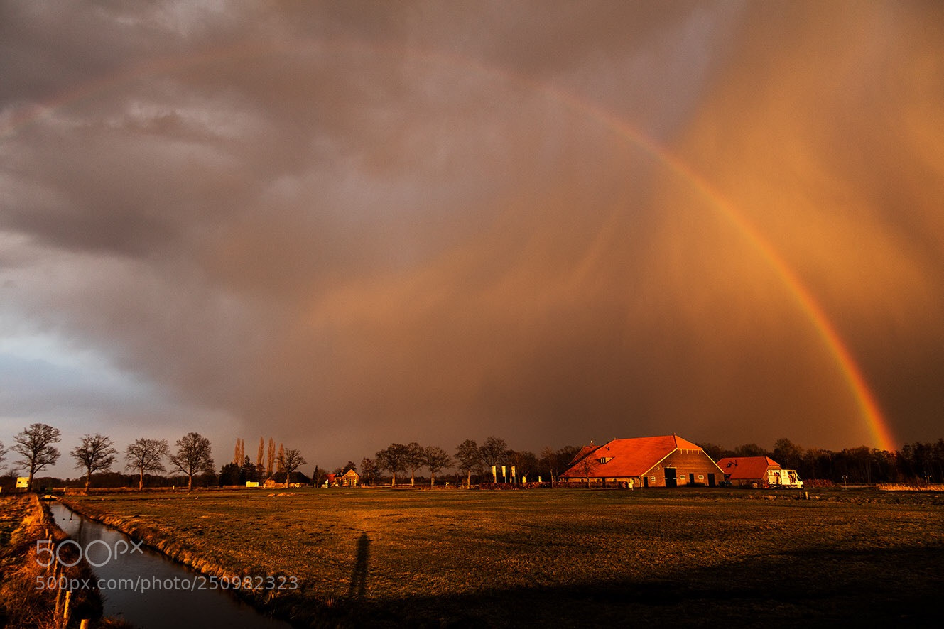Canon EOS 5DS sample photo. Heavy rainfall with rainbow photography