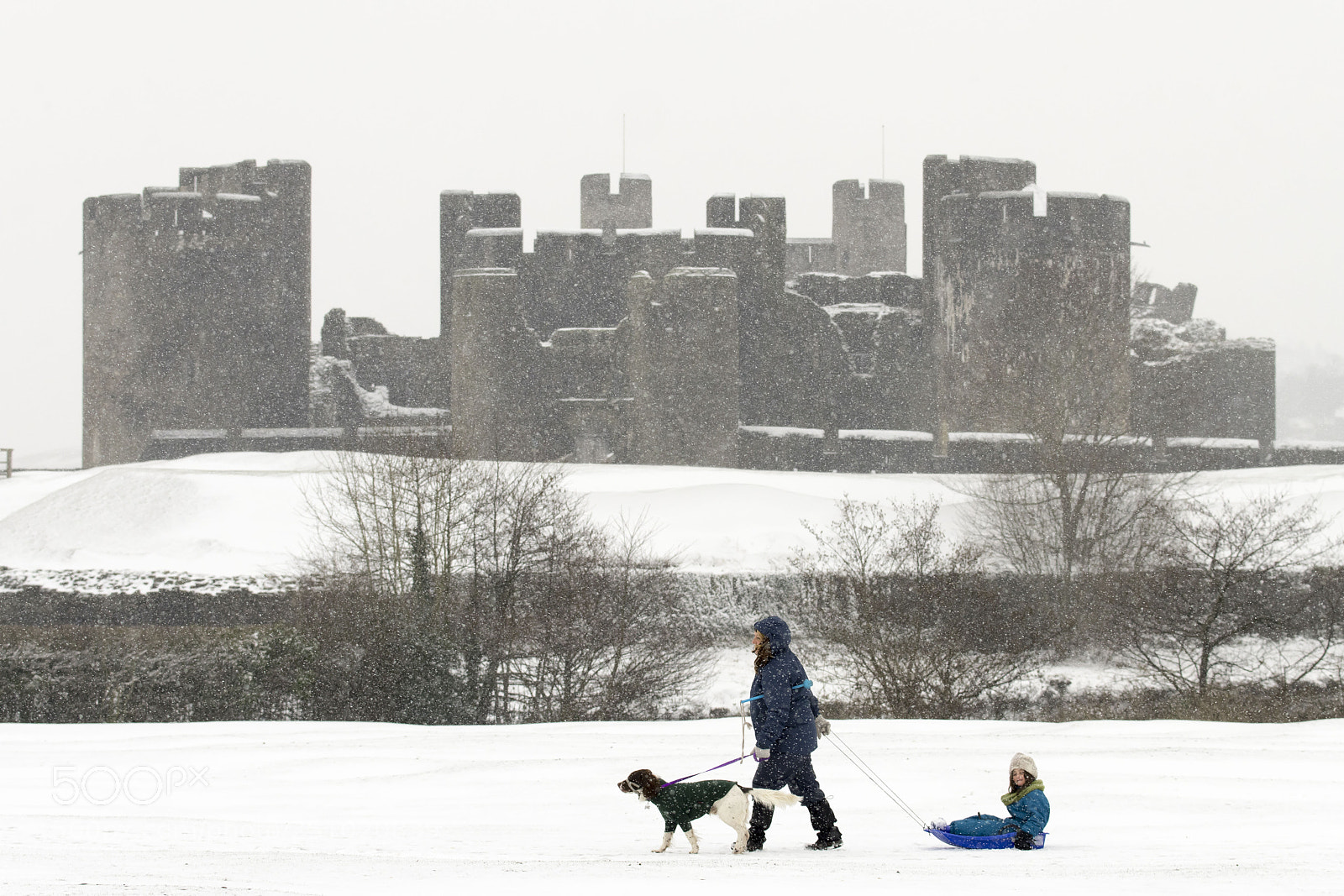 Nikon D850 sample photo. Snow at caerphilly castle photography