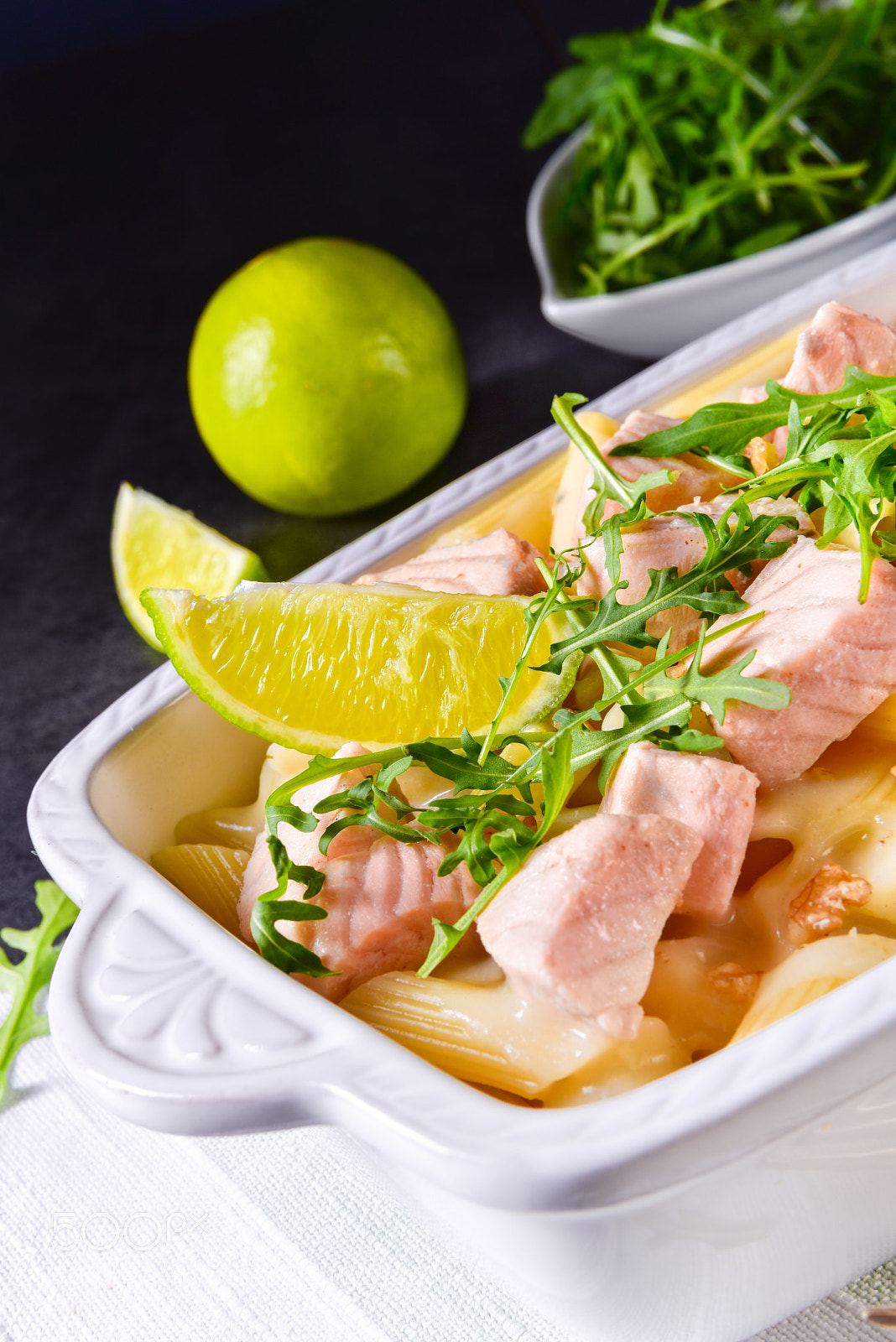 Nikon D810 sample photo. Salmon with penne noodle photography
