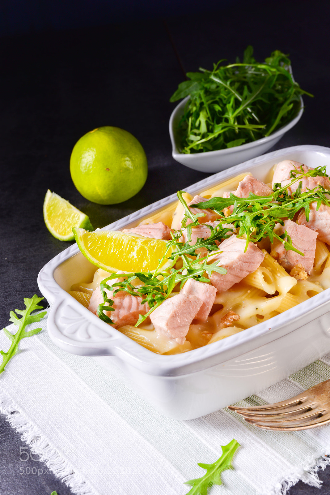Nikon D810 sample photo. Salmon with penne noodle photography