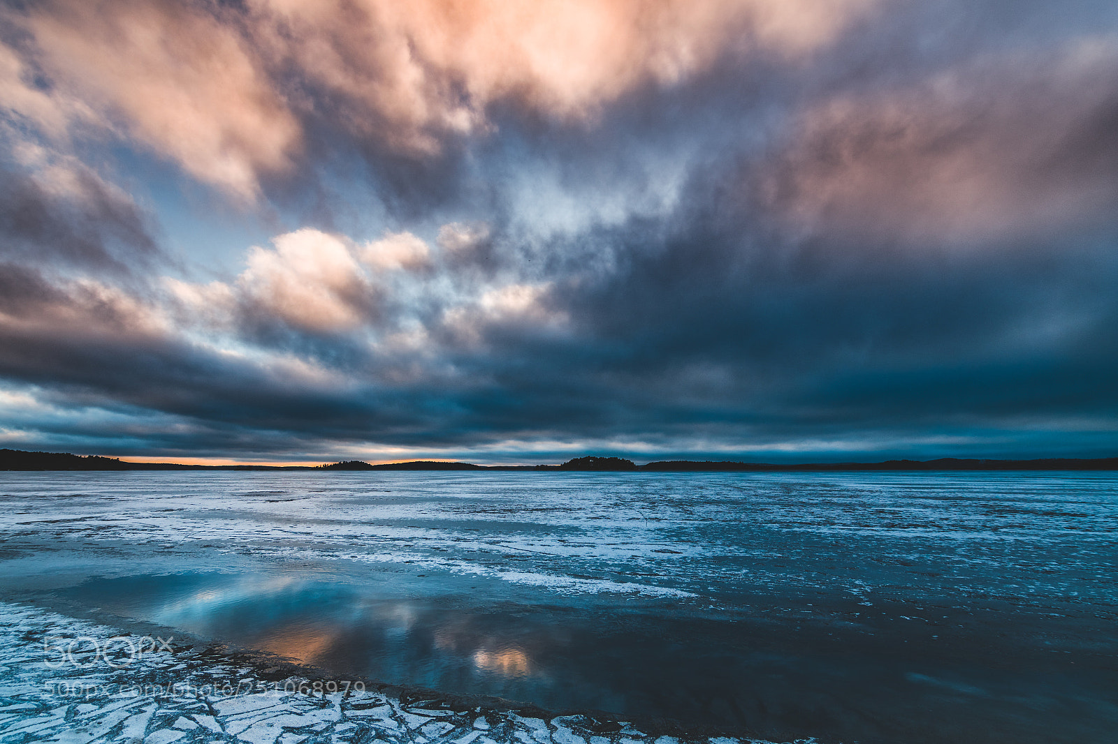 Nikon D500 sample photo. Sunset over spring ice photography