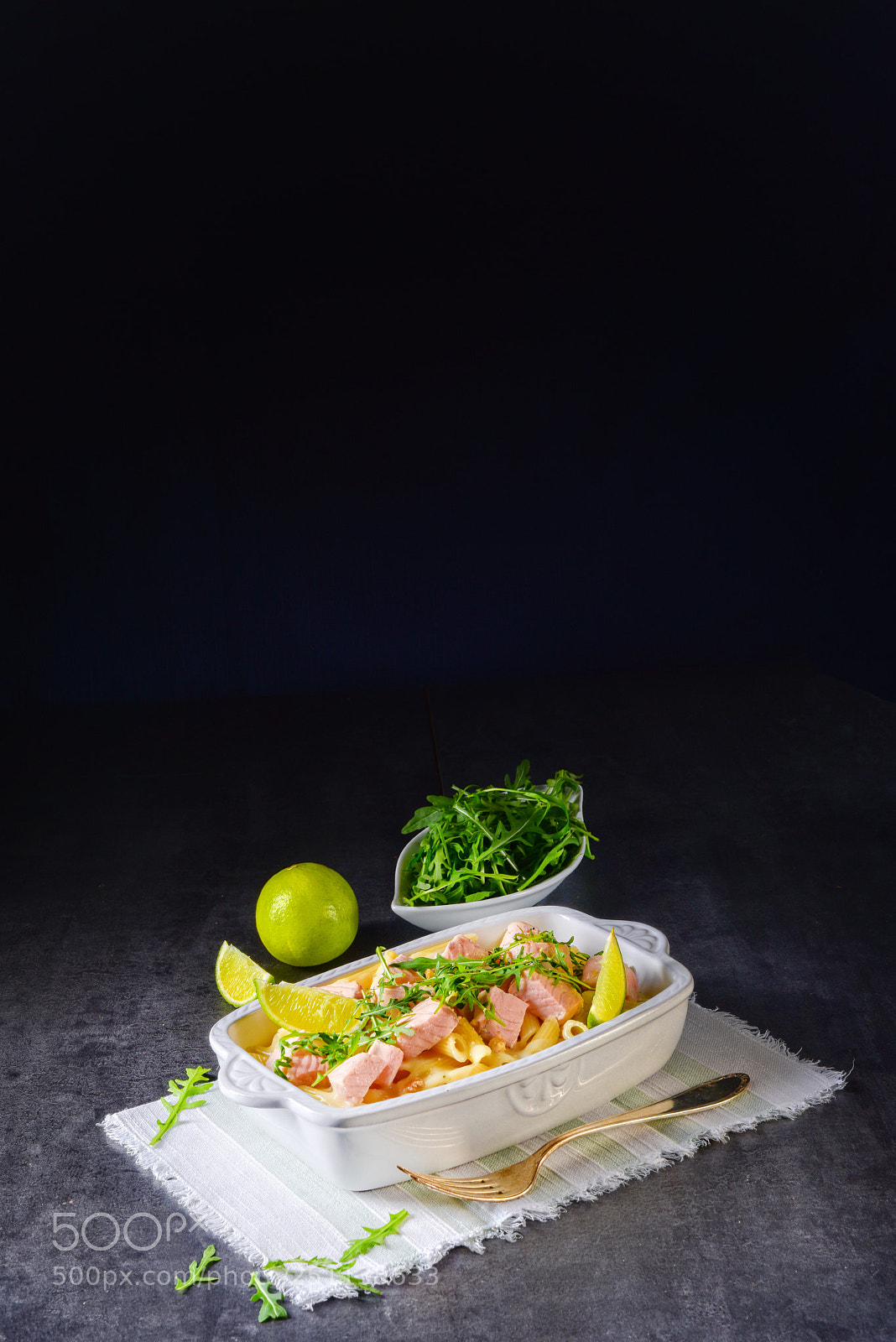 Nikon D810 sample photo. Salmon with penne noodle photography