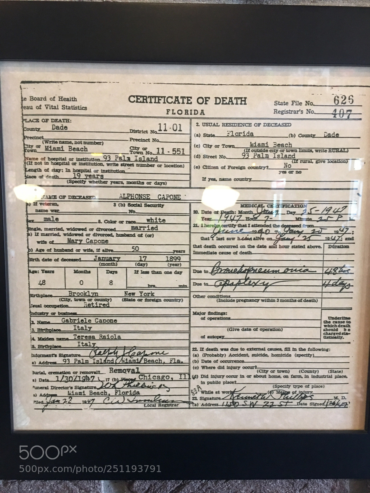 Apple iPhone 6s Plus sample photo. Capone death certificate  photography