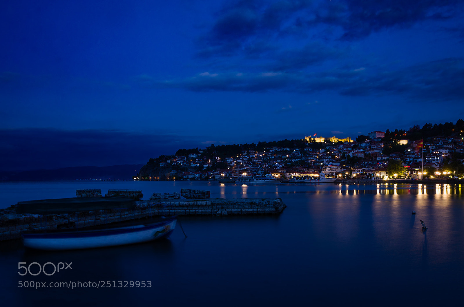 Pentax K-5 sample photo. Lake ohrid blue hour photography
