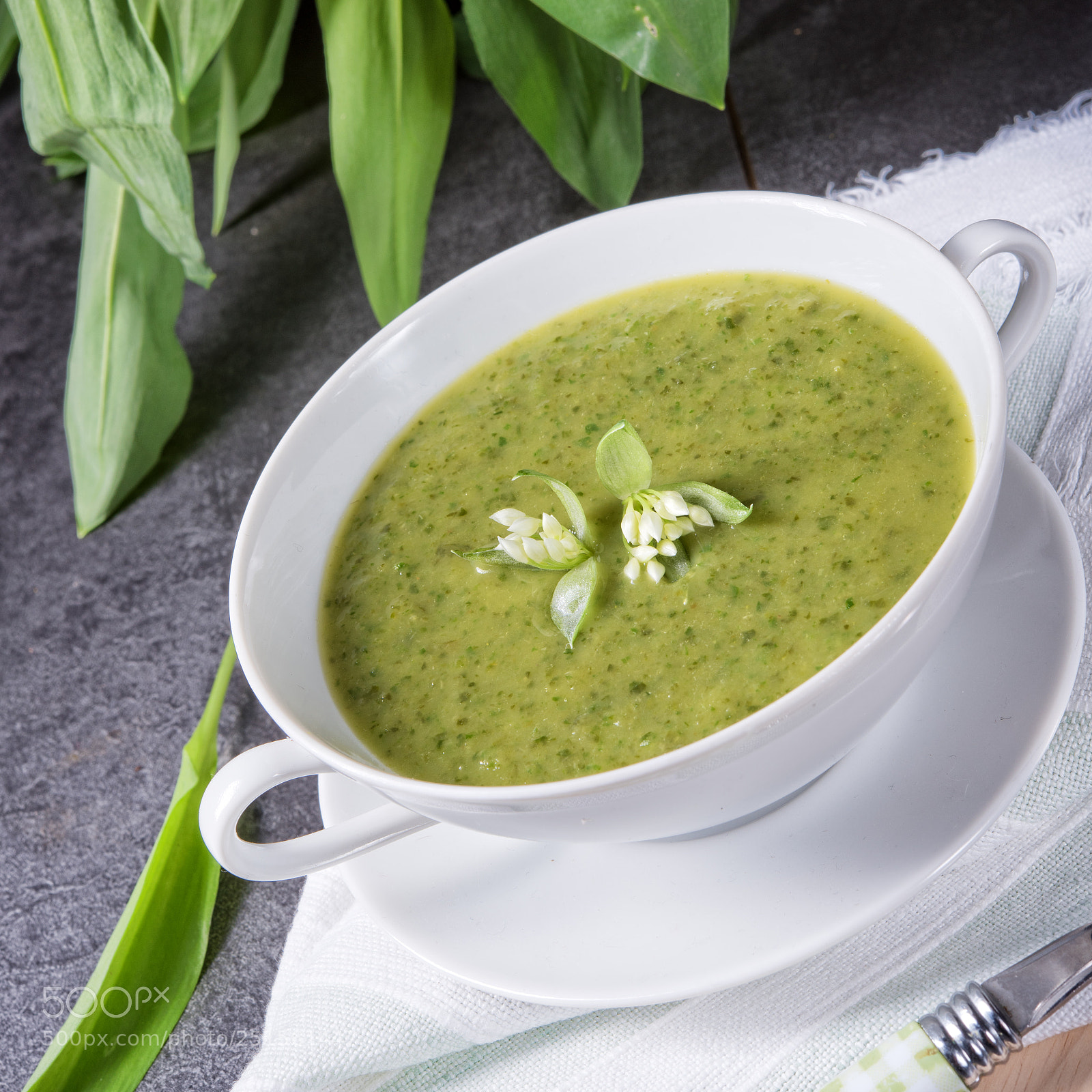 Nikon D810 sample photo. Green wild garlic soup photography