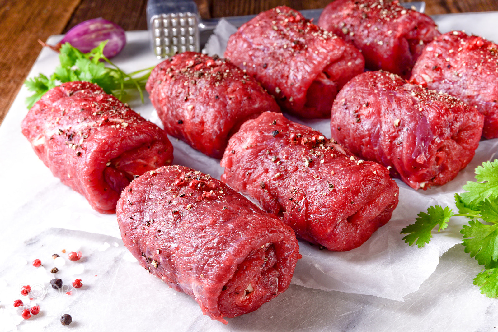 Nikon D810 sample photo. Fresh raw beef roulades photography