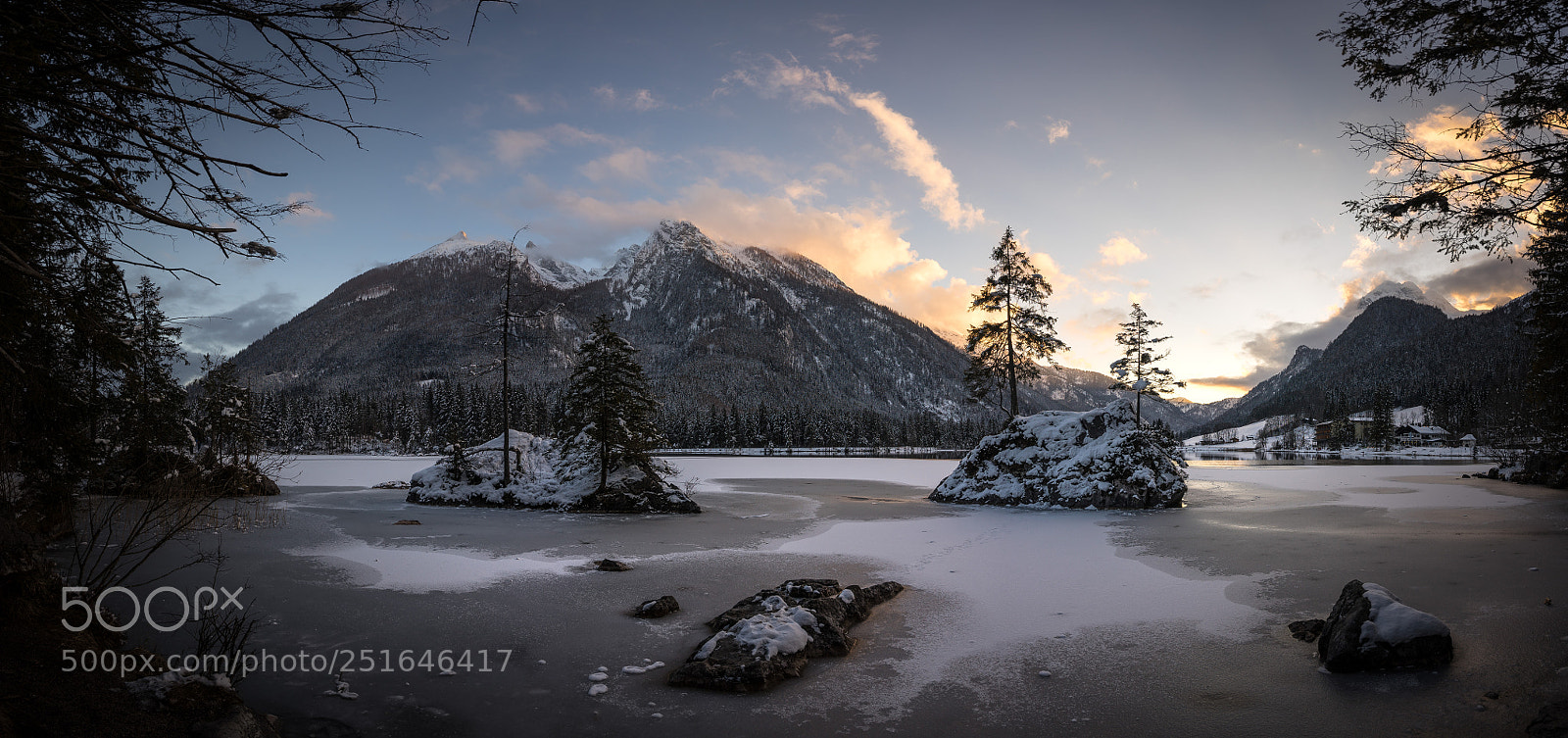 Sony a7 sample photo. Hintersee sunset - panorama photography