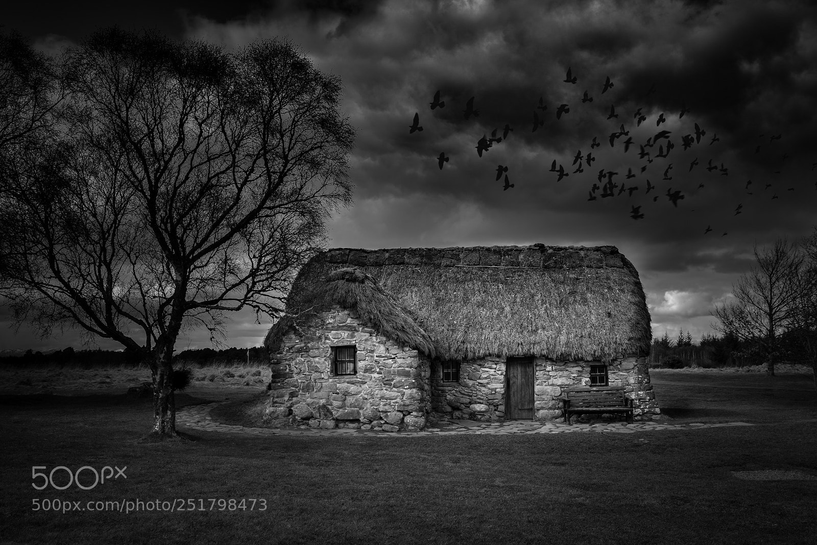 Nikon D810 sample photo. Leanach cottage  bw photography