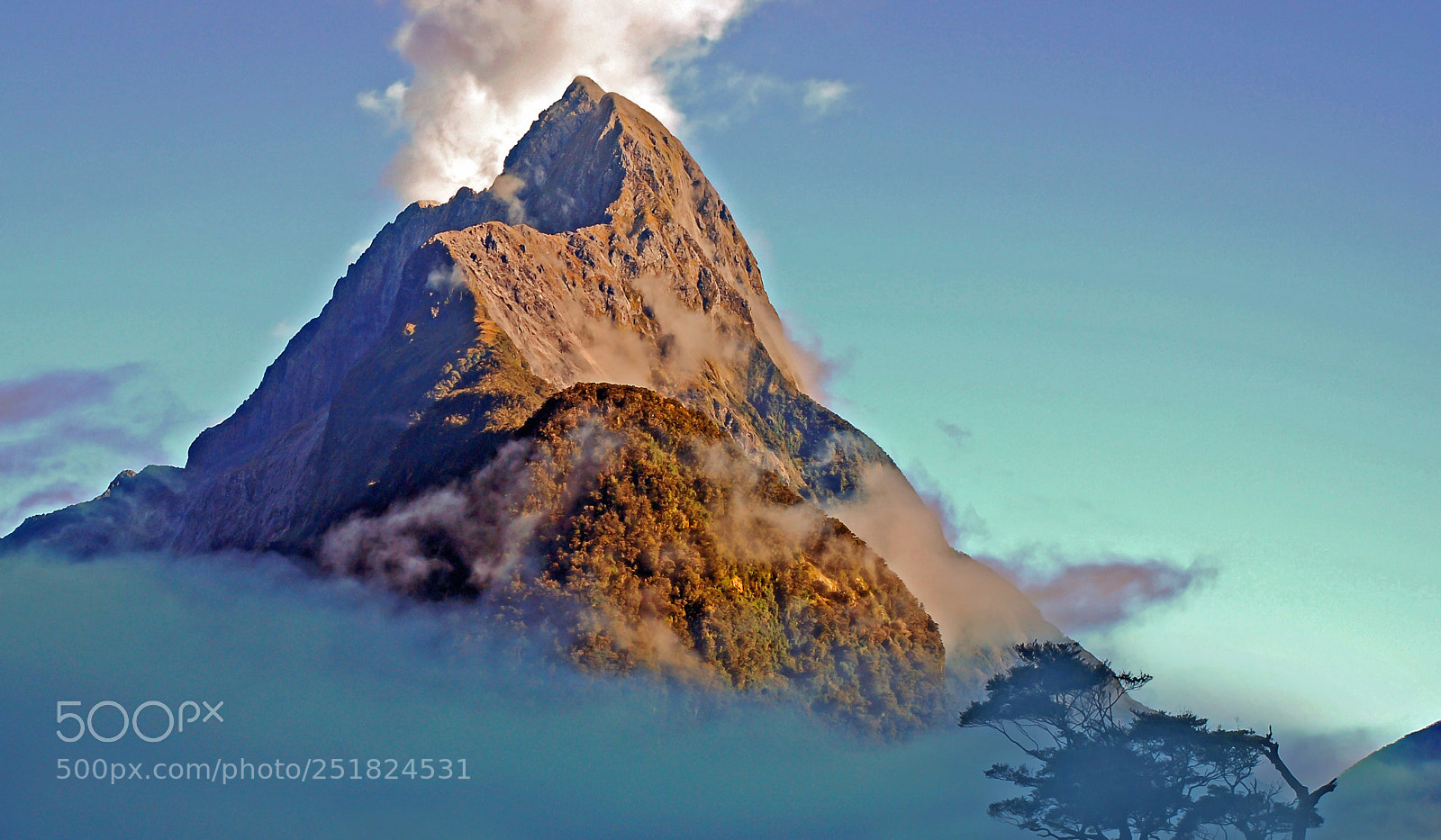 Nikon D80 sample photo. Mitre peak glowing in photography