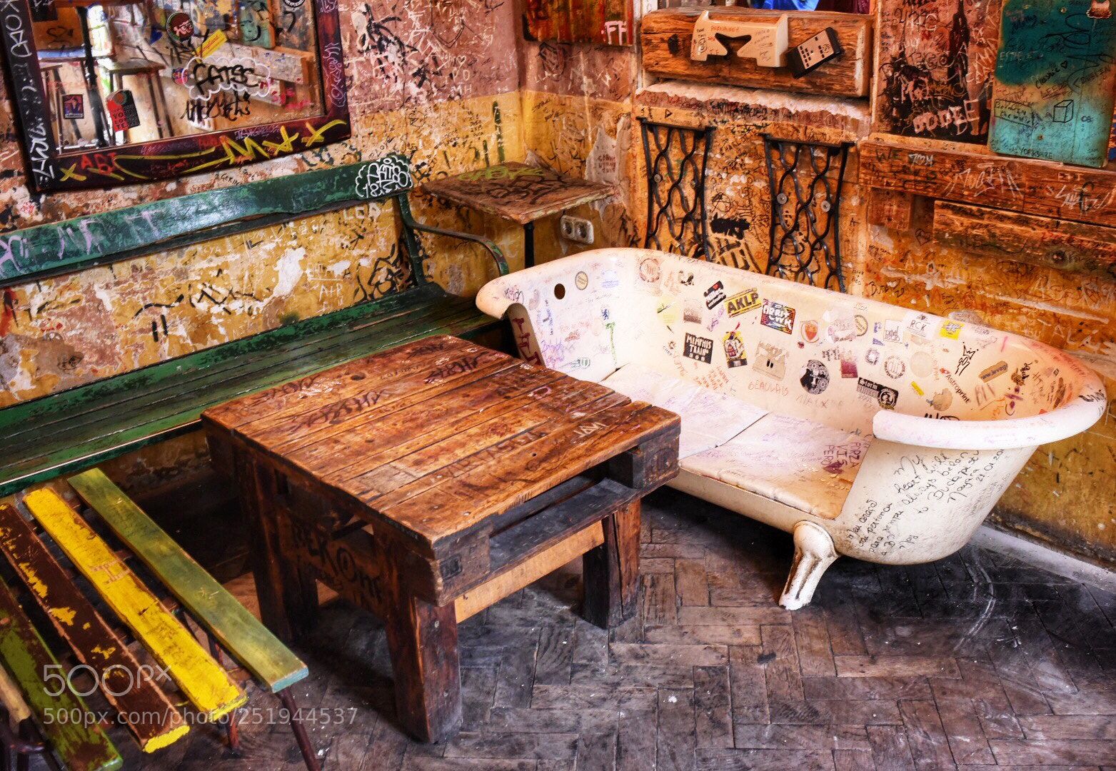Nikon D750 sample photo. Budapest ruin pub seating photography