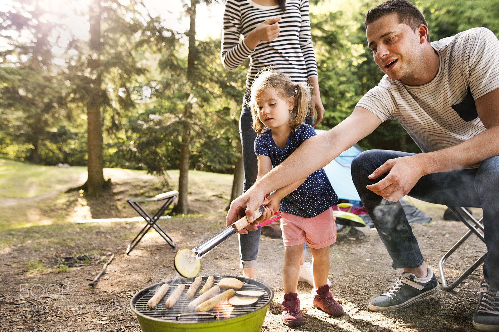 Nikon D5 sample photo. Family camping in forest photography