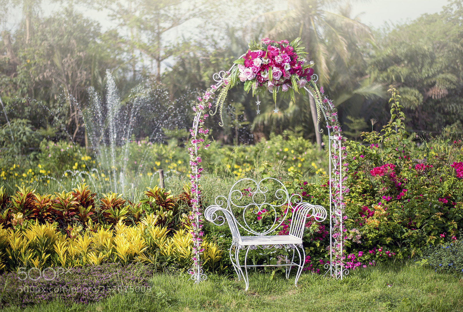 Nikon D610 sample photo. White chair in flower photography