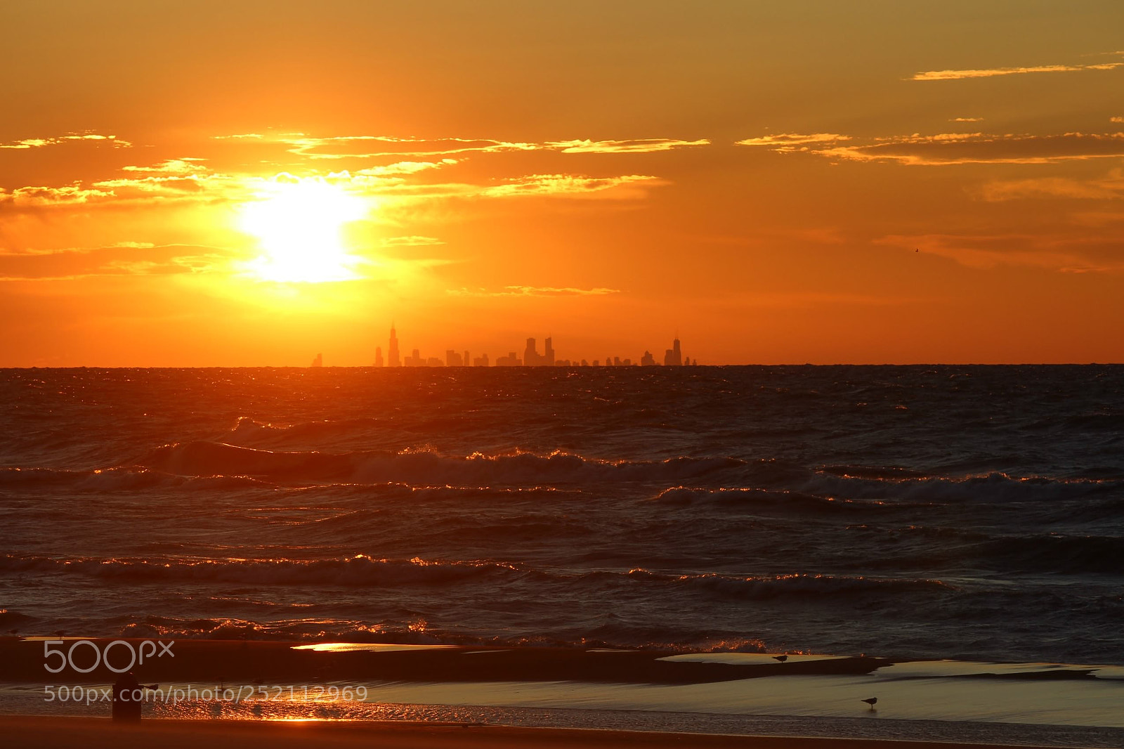Canon EF-S 55-250mm F4-5.6 IS II sample photo. Sunset on lake michigan photography