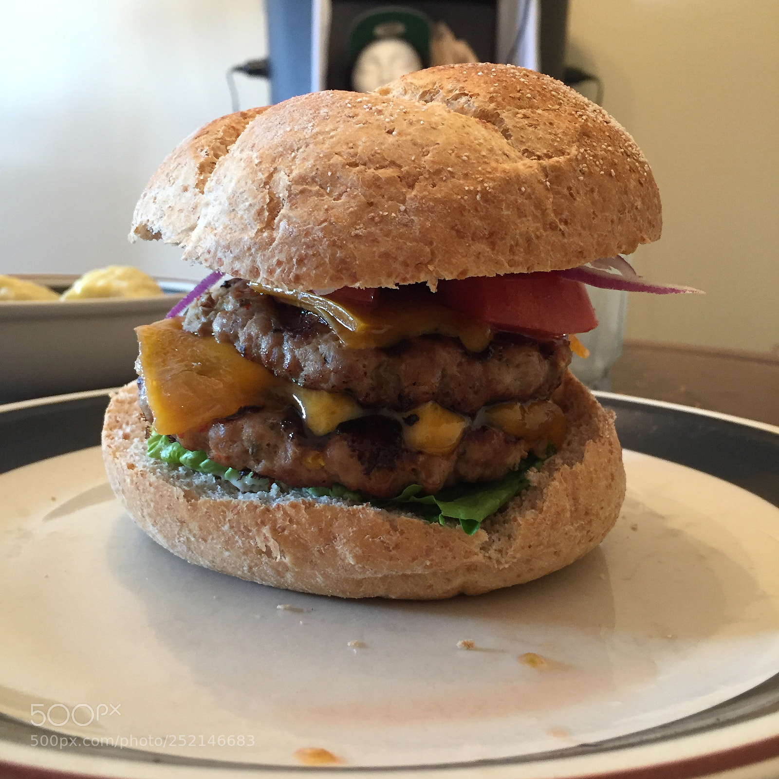Apple iPhone 6 sample photo. Double cheese turkey burger  photography