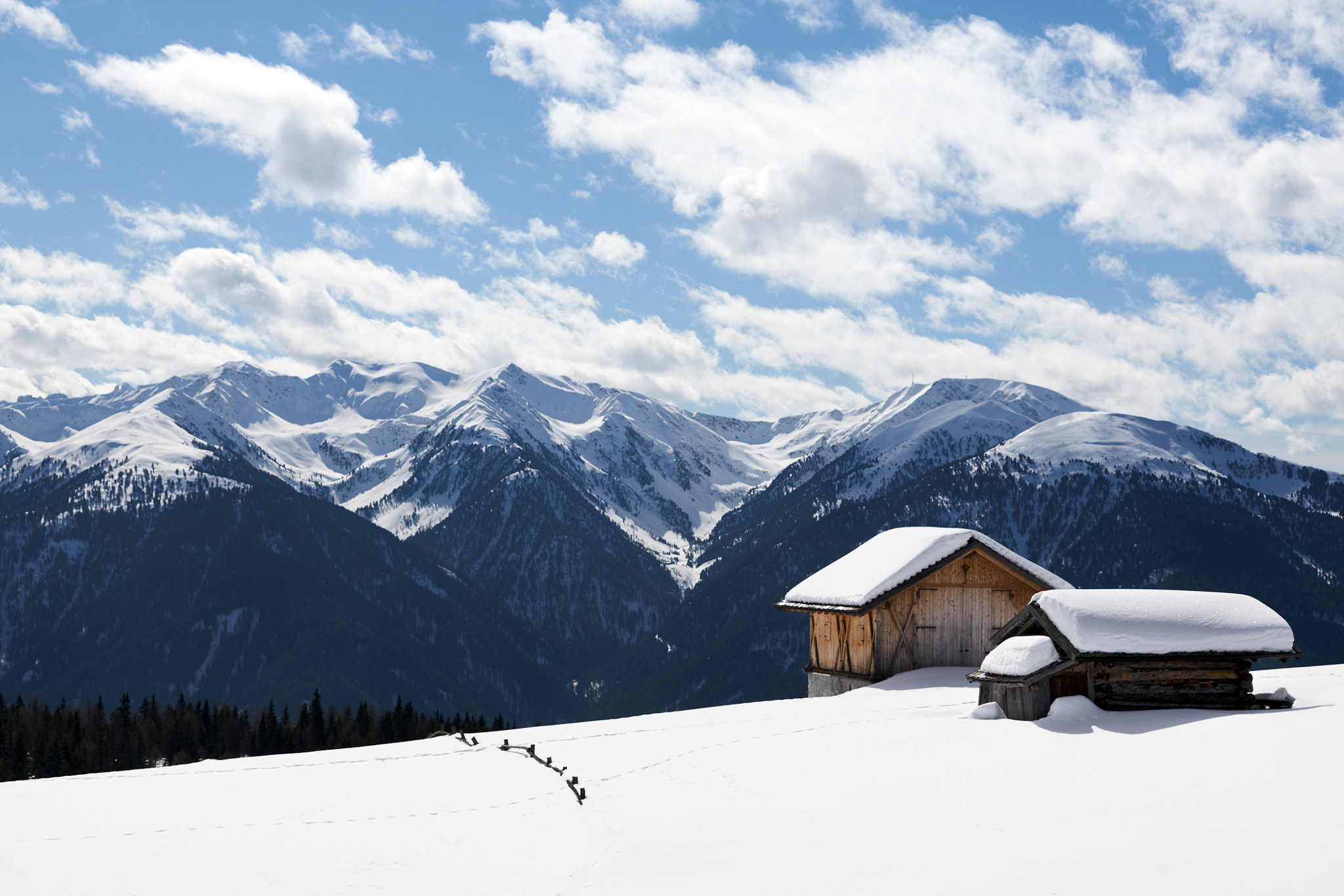 Sony a99 II + Sony 70-200mm F2.8 G sample photo. Two huts on rodenegger alm photography