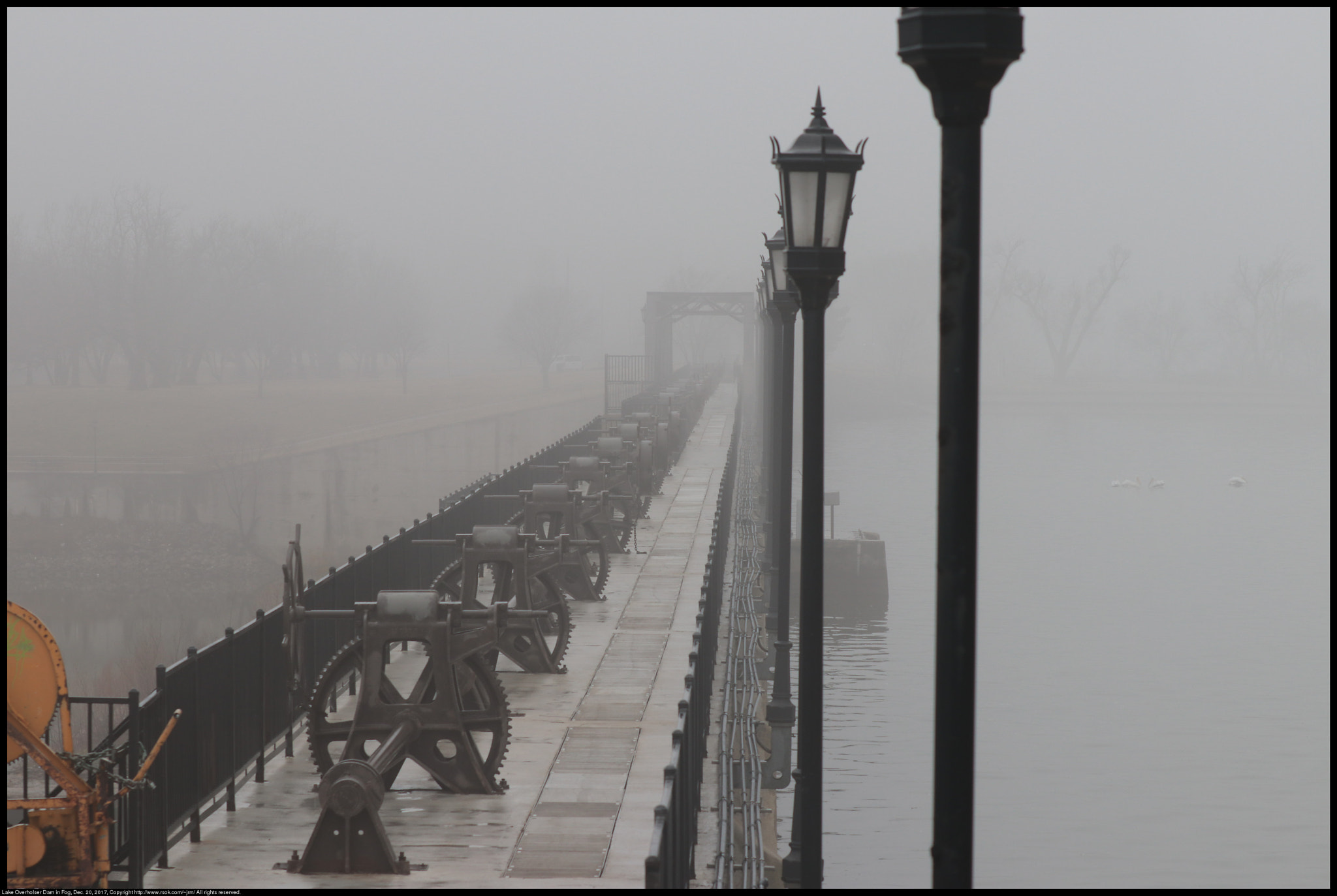Canon EF 70-300 F4-5.6 IS II USM sample photo. Lake overholser dam in fog photography