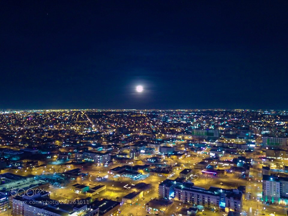 DJI FC220 sample photo. Moon over denver photography