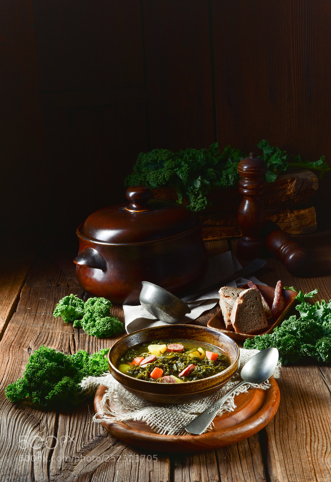 Nikon D810 sample photo. Rustic kale soup with photography