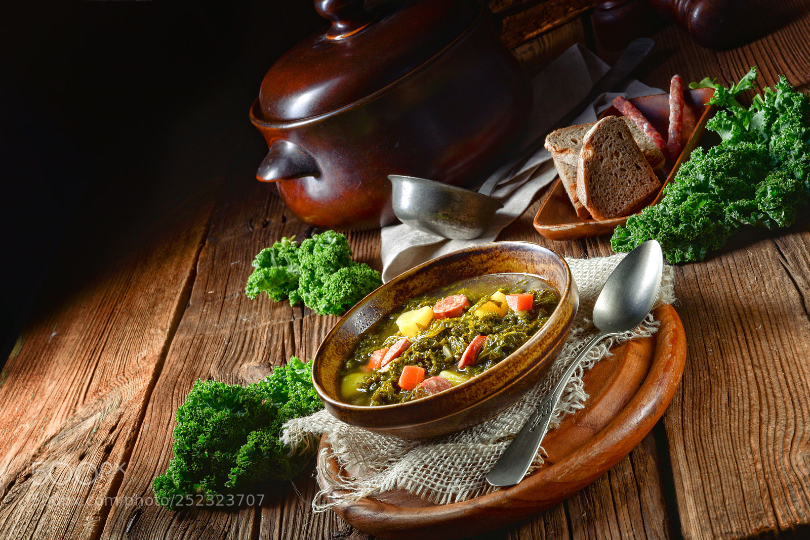 Nikon D810 sample photo. Rustic kale soup with photography
