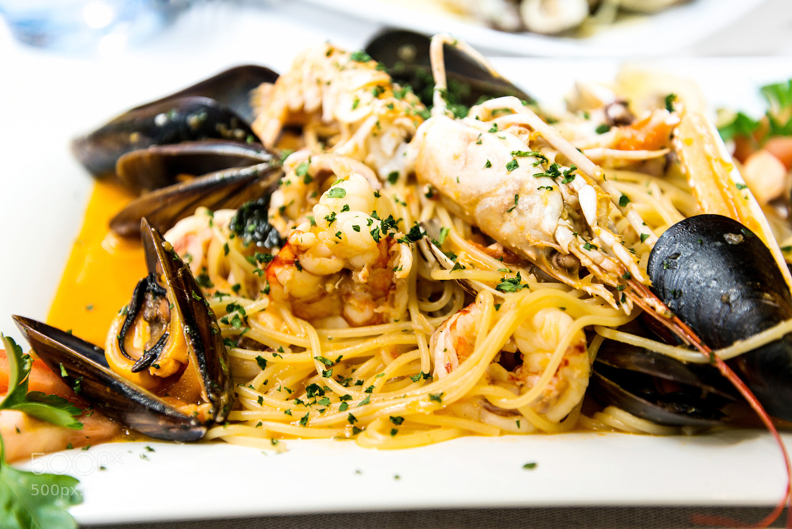 Nikon D800 sample photo. Pasta with scallops dinner photography