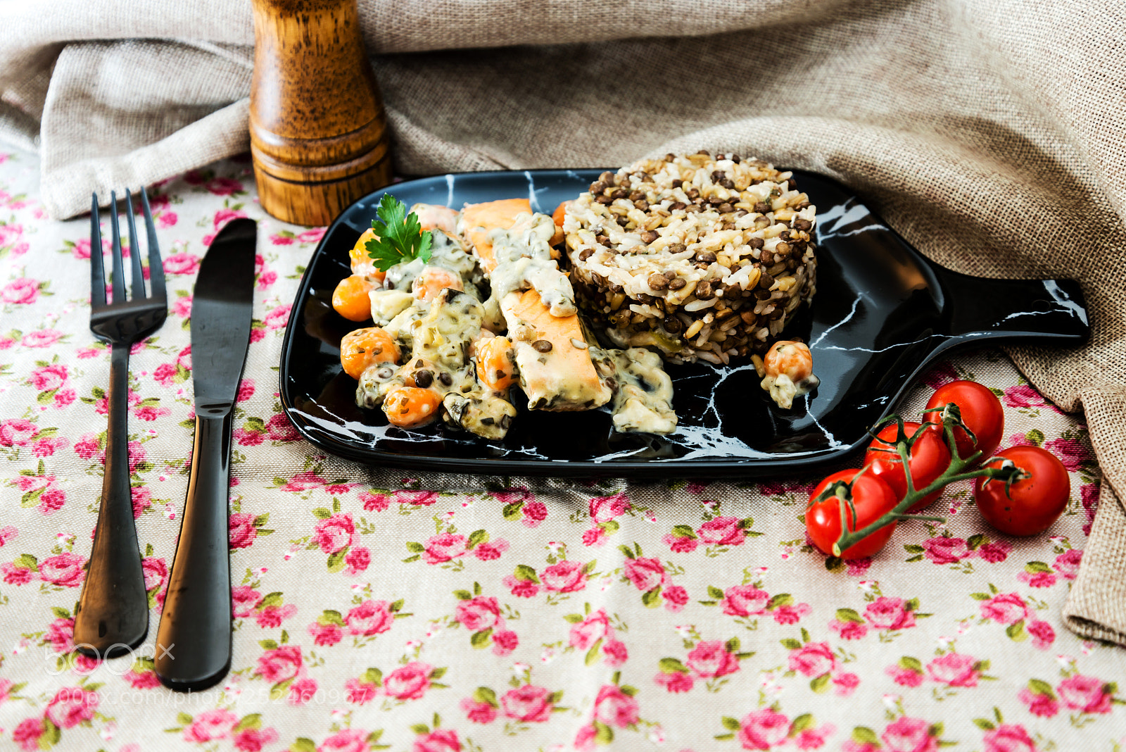 Nikon D800 sample photo. Baked salmon, vegetables and photography