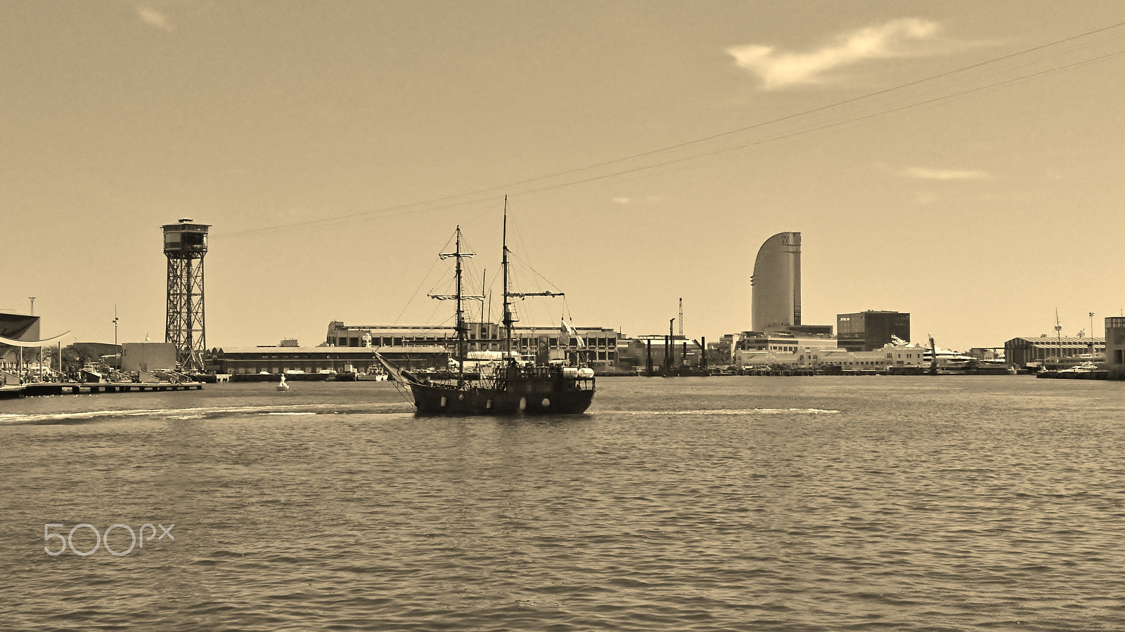 Sony Xperia X Compact sample photo. El port de barcelona en sèpia photography