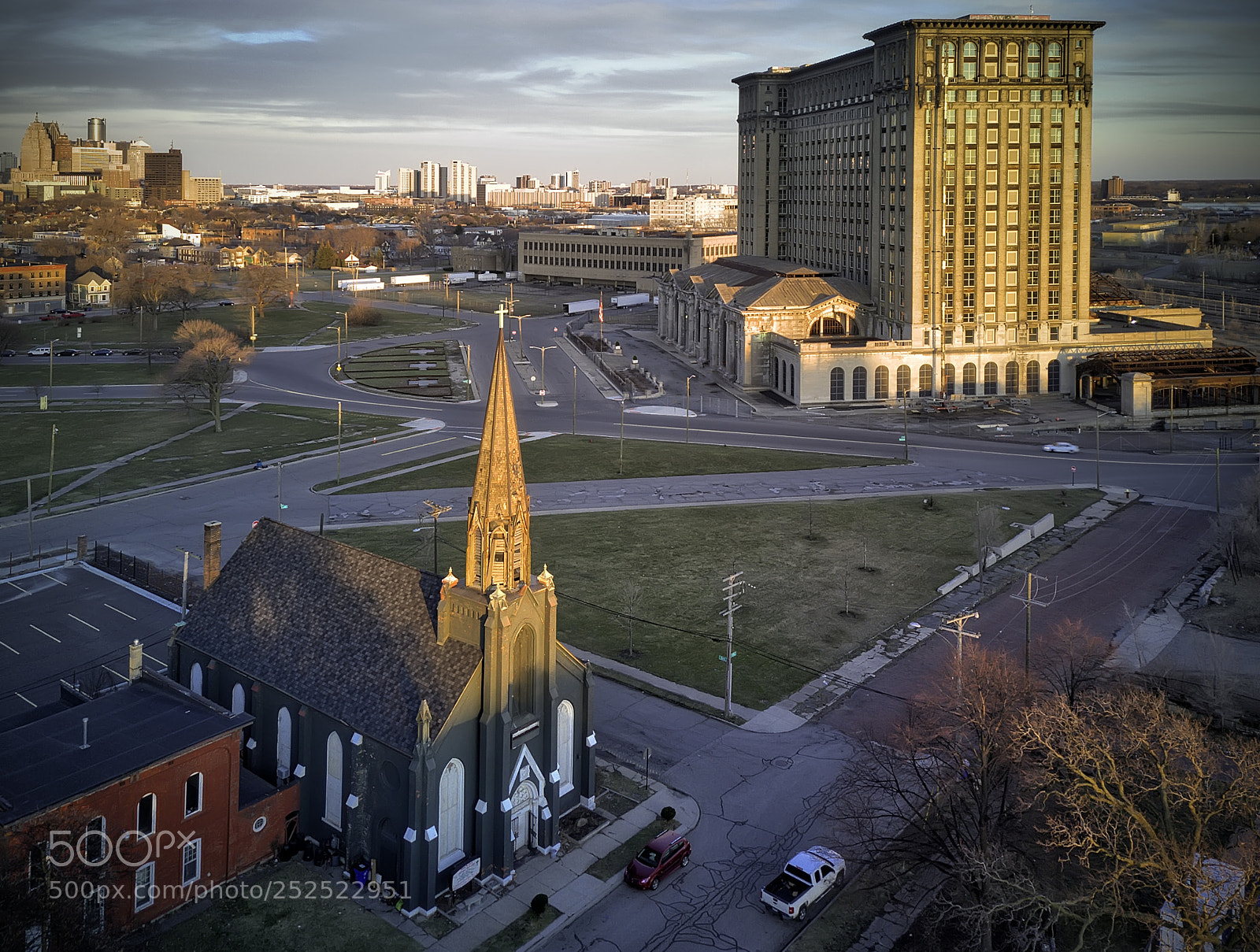 DJI FC220 sample photo. Michigan central train station photography