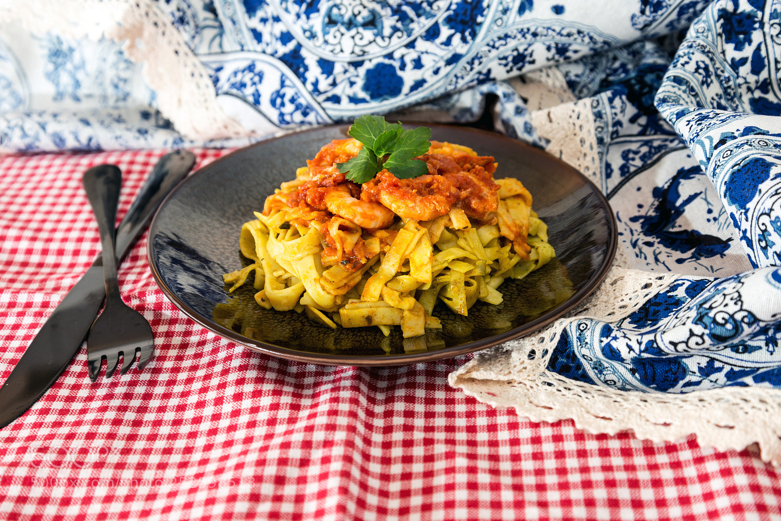 Nikon D800 sample photo. Pasta with shrimp dinner photography