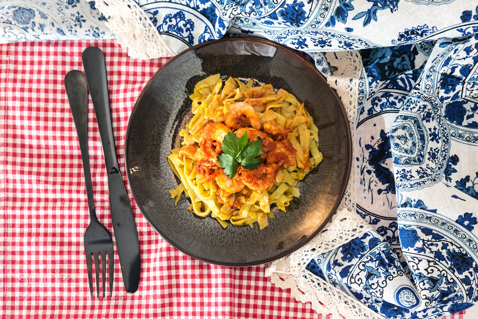 Nikon D800 sample photo. Pasta with shrimp dinner photography