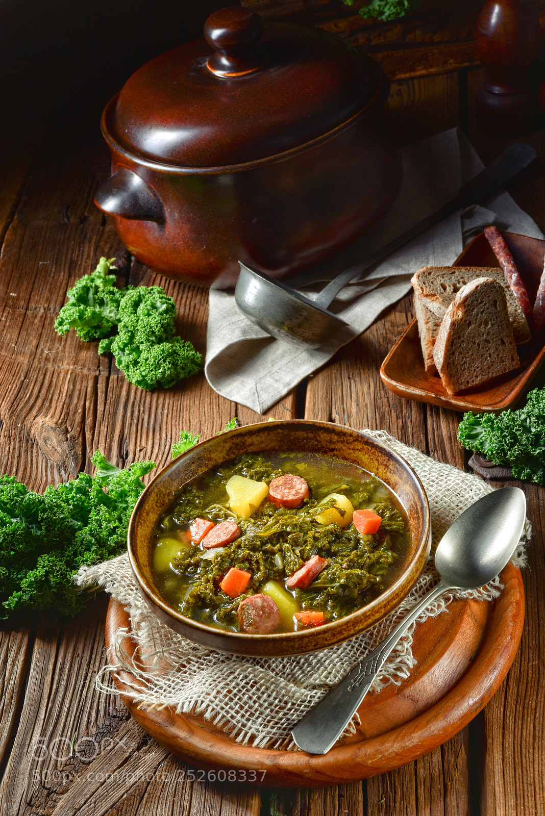 Nikon D810 sample photo. Rustic kale soup with photography