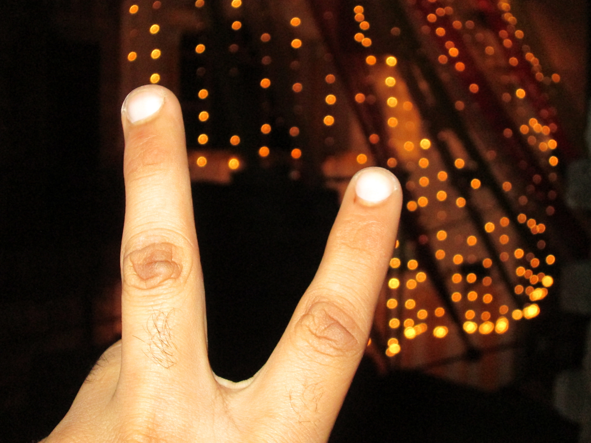 Canon PowerShot A810 sample photo. Night bokeh with victory gesture photography
