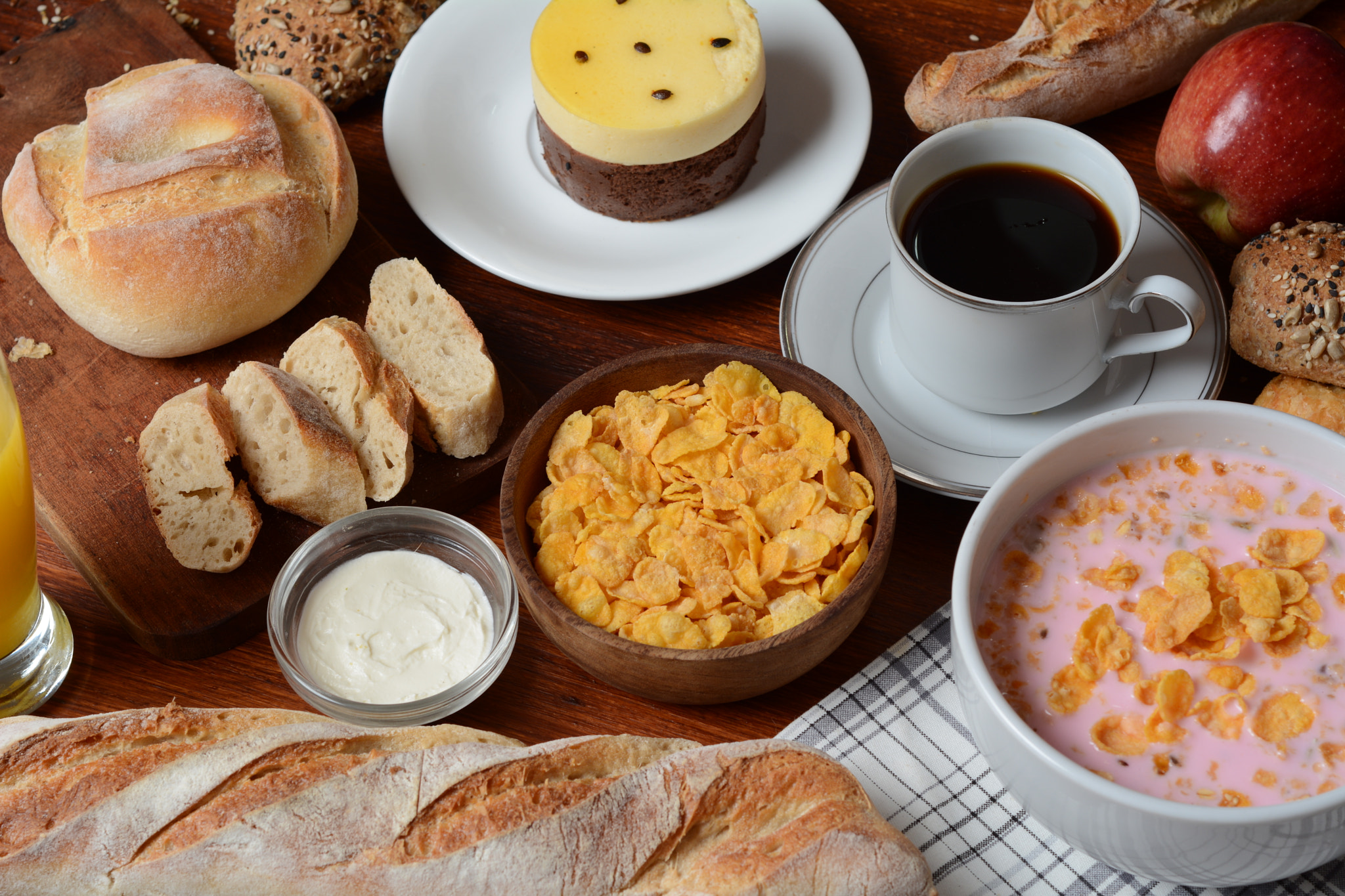 Nikon D7100 + Nikon AF Nikkor 50mm F1.8D sample photo. Close up of passion fruit cake, toast and coffee photography