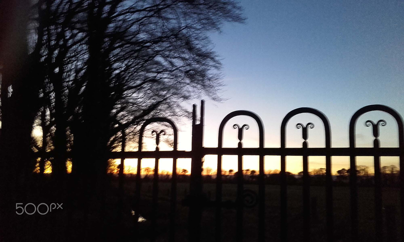 Samsung Galaxy Core Prime sample photo. Gate by the copse at dusk photography